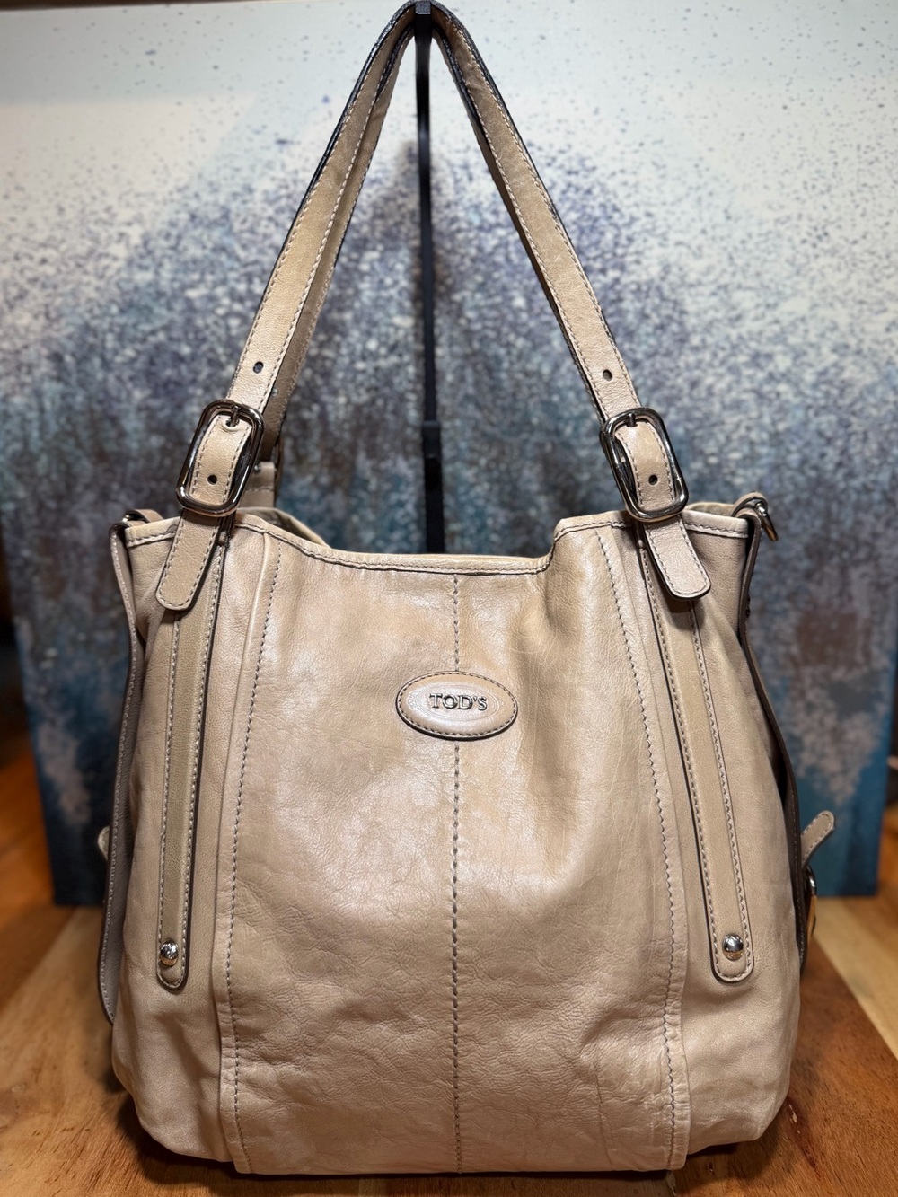 Tod’s Quiet Luxury Y2K Vintage Easy Sacca Leather Shoulder Tote Beige Fair